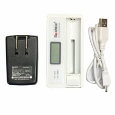Soshine LCD Display Battery Charger with USB Cable & 5V Adapter for Li-ion 18650 14500 16340 Batteries White