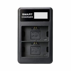 Smart LCD Display USB Dual Charger for Canon LP-E6 Automatically Recognizes the Battery and Performs Smart Charging