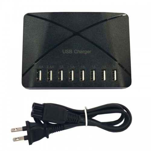 50W 100-240V 8-USB 10A Charging Socket with Charging Cable US Plug Black