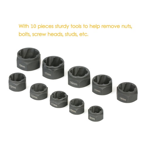 10Pcs Damaged Bolt Nut Screw Remover Extractor Removal Set Nut Removal Socket Tool Threading Hand Tools Kit With Box