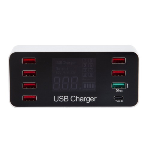A9 Plus Multi-function Smart USB Charger LCD Display 8 Ports AC100-240V