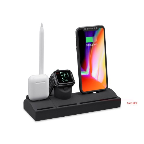 5 in 1 Charging Station Silicone Charging Stand Compatible with Airpods / iPhone 11/iPhone 11 Pro/X/Max/XR/X/8/8Plus/iWatch 1/2/3/4/5/Apple Pencil