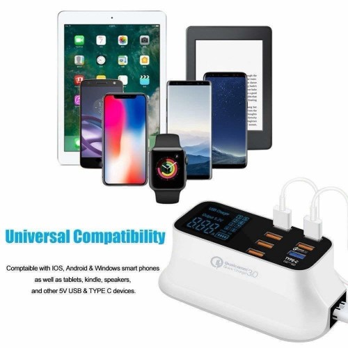 8 Ports USB Quick Charger LED Display Adapter Intelligent Powerful Fast Charging For Home Travel Portable