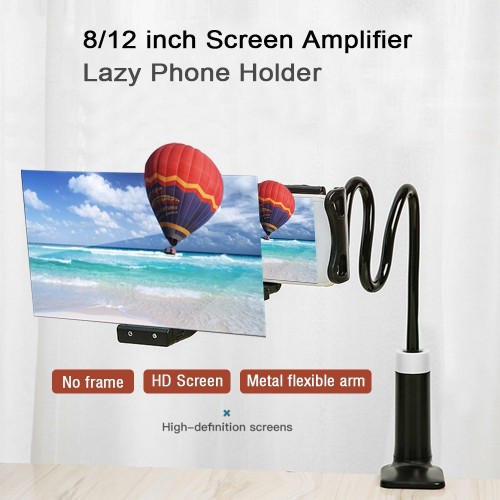 8/12 inch Screen Amplifier Mobile Phone Screen Magnifying Universal Lazy Phone Holder Desk Stand 360 Rotating Flexible Long Arm