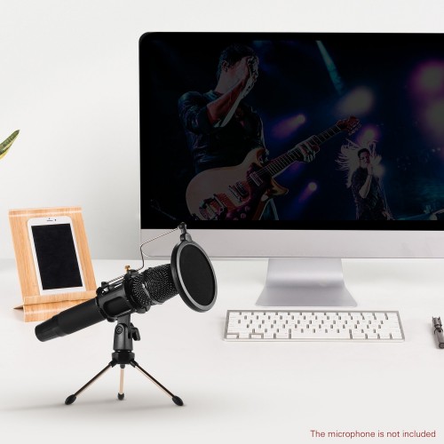 Mini Desktop Microphone Stand + Shock Mount Mic Holder + Pop Filter Kit