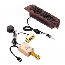 VERTECHnk V-20 Wooden Active Guitar Soundhole Pickup Transducer Humbucker + Microphone Dual Pick-up Ways with 6.35mm Endpin Jack Volume Controls for Acoustic Folk Guitars
