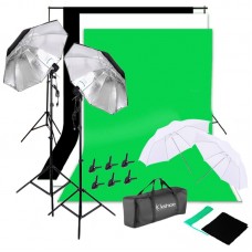 Kshioe 135W Silver Black Umbrellas with Background Stand Muslim Cloth (Black & White & Green) Set US Standard